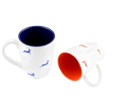 Navy Blue & Red Running Deer Decorative Handcraft Ceramic Coffee Mug